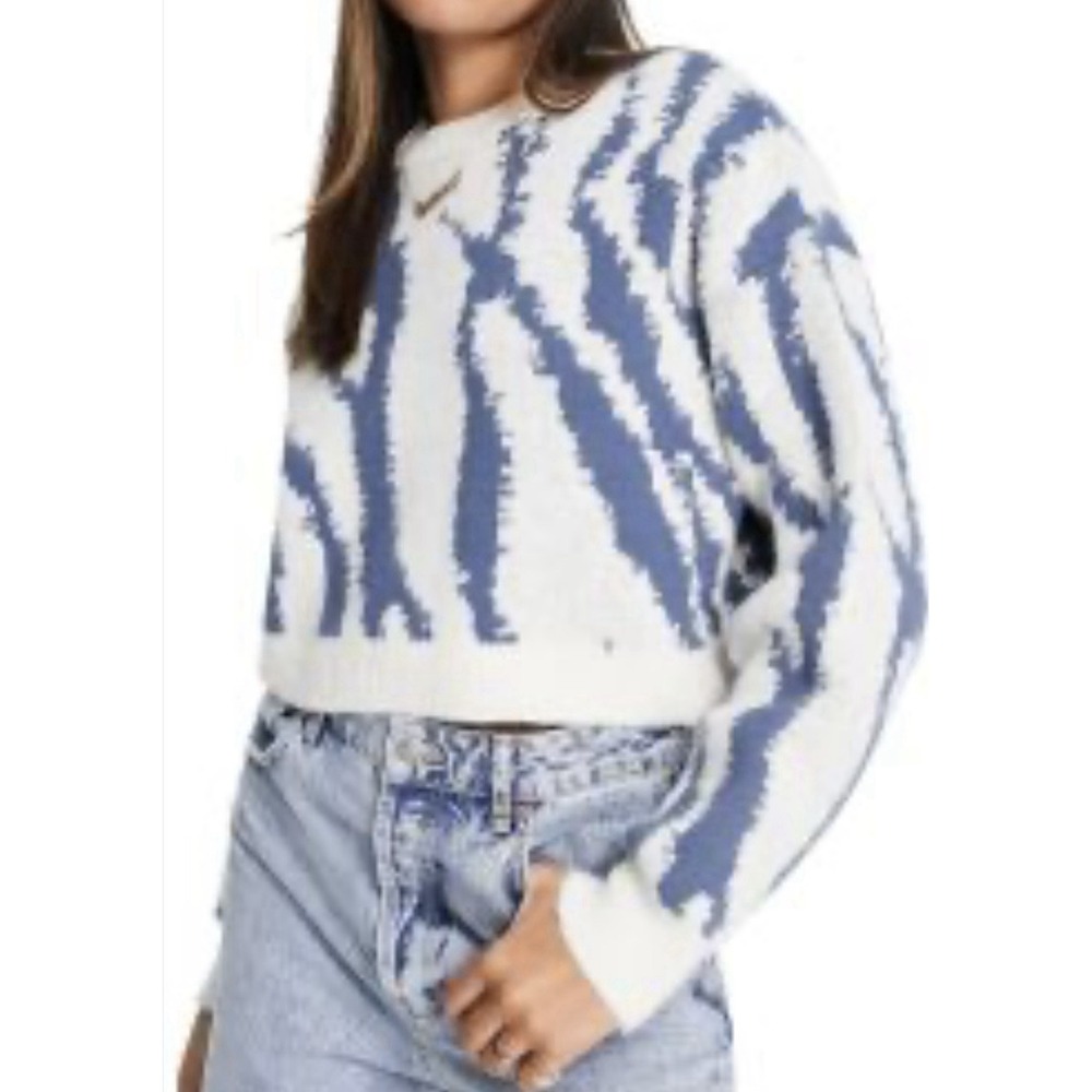 Topshop Blue White Zebra Print Cropped Sweater Women's Size S US 4-6